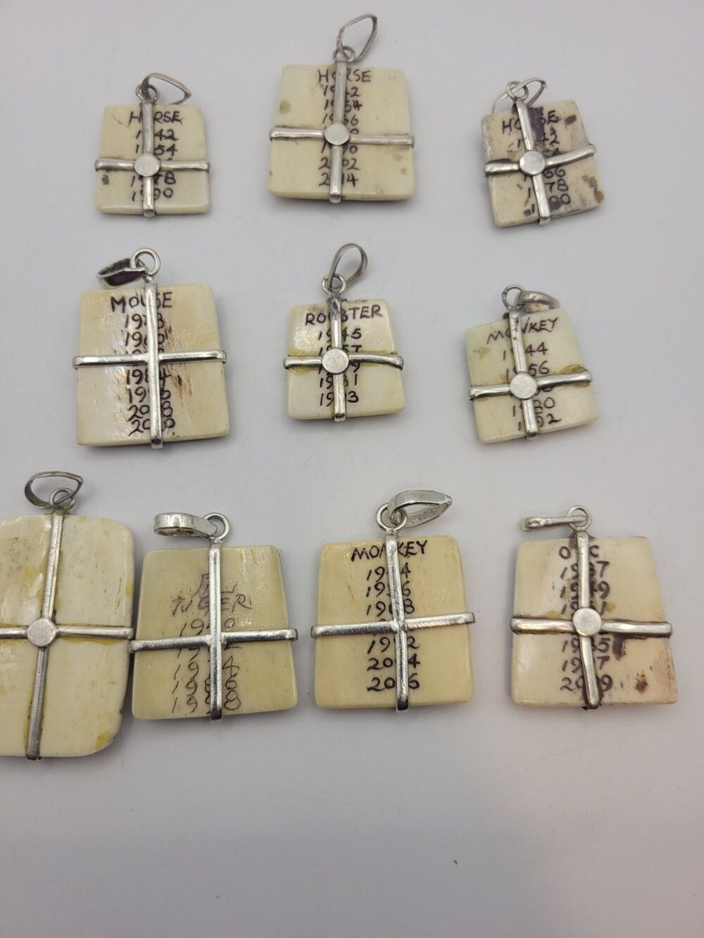 Vintage Hand-Carved Bone Chinese Zodiac Pendant Lot 10pc Sterling Silver READ - Picture 7 of 12